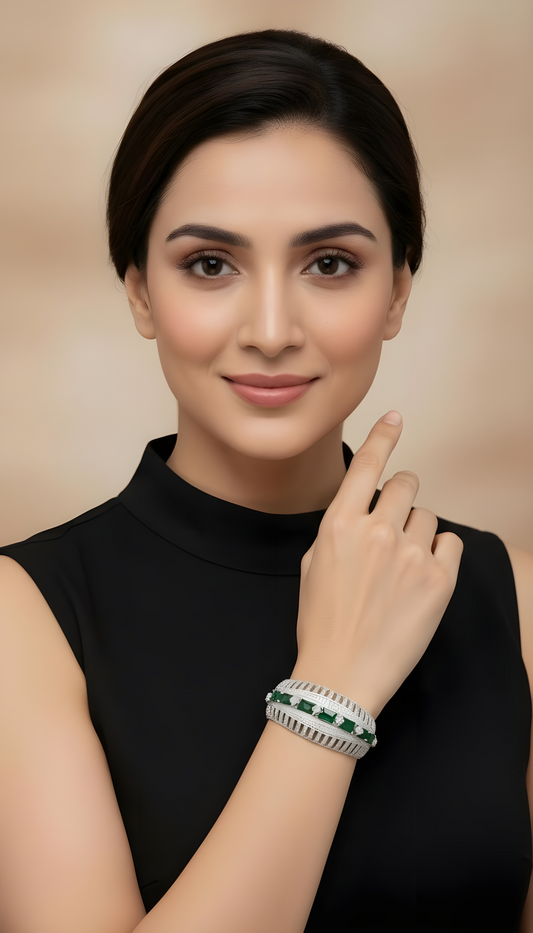 Emerald Luxe Channel Cuff Bracelet – Silver-Tone AD