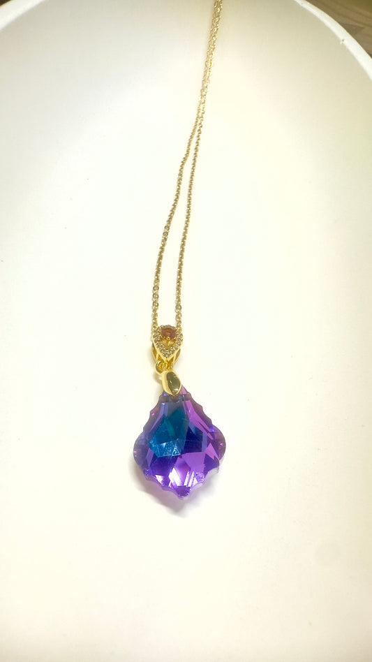 Purple Blue Aurora Crystal Pendant Necklace – Stainless Steel