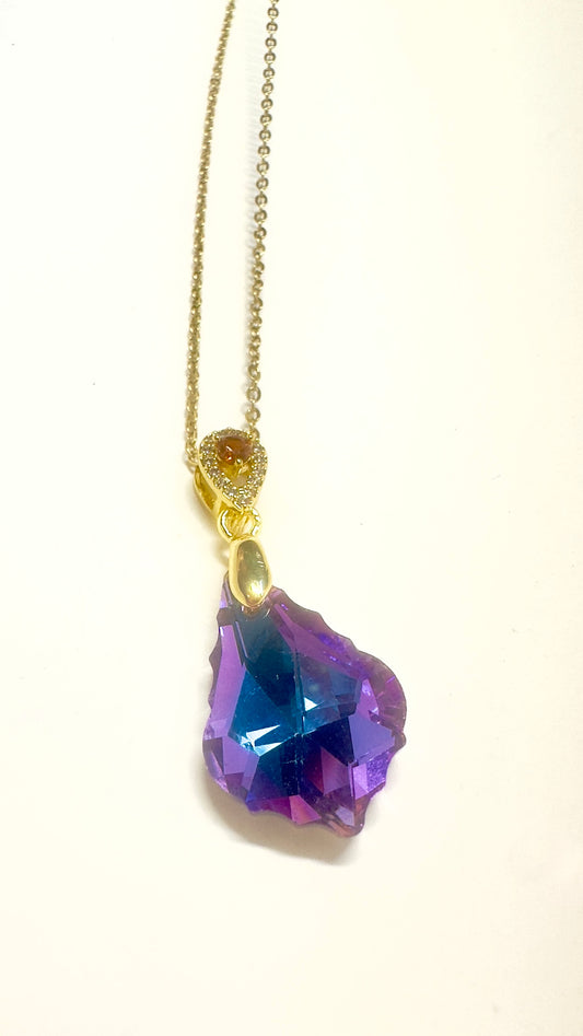 Purple Blue Aurora Crystal Pendant Necklace – Stainless Steel