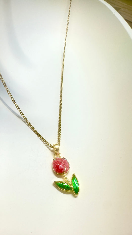 Tulip Flower Pendant Necklace – Stainless Steel