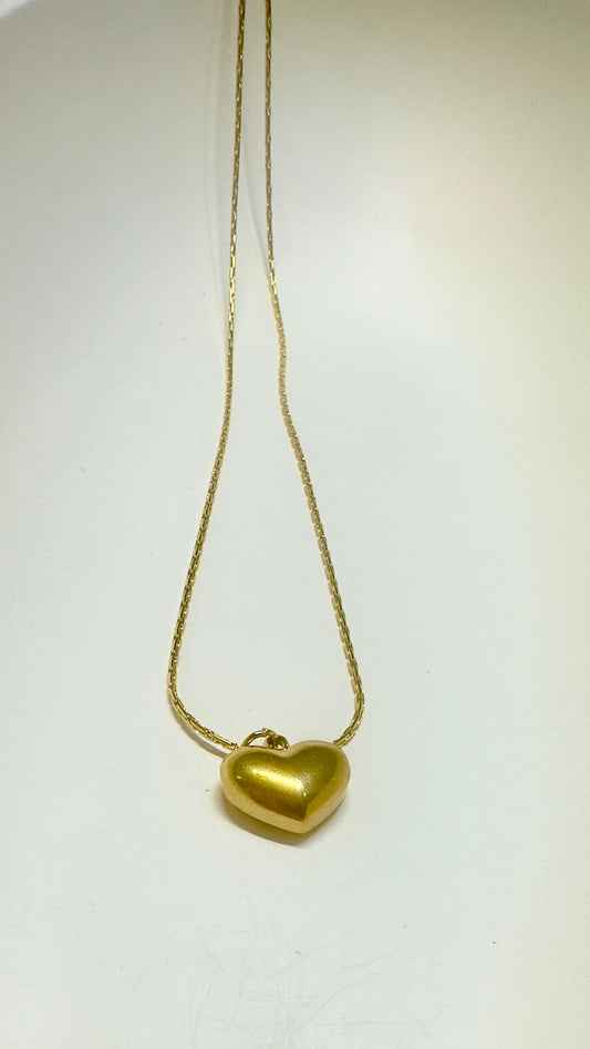 Classic Puffed Heart Pendant Necklace – Stainless Steel