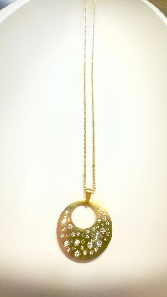 Crystal Circle Pendant Necklace – Stainless Steel