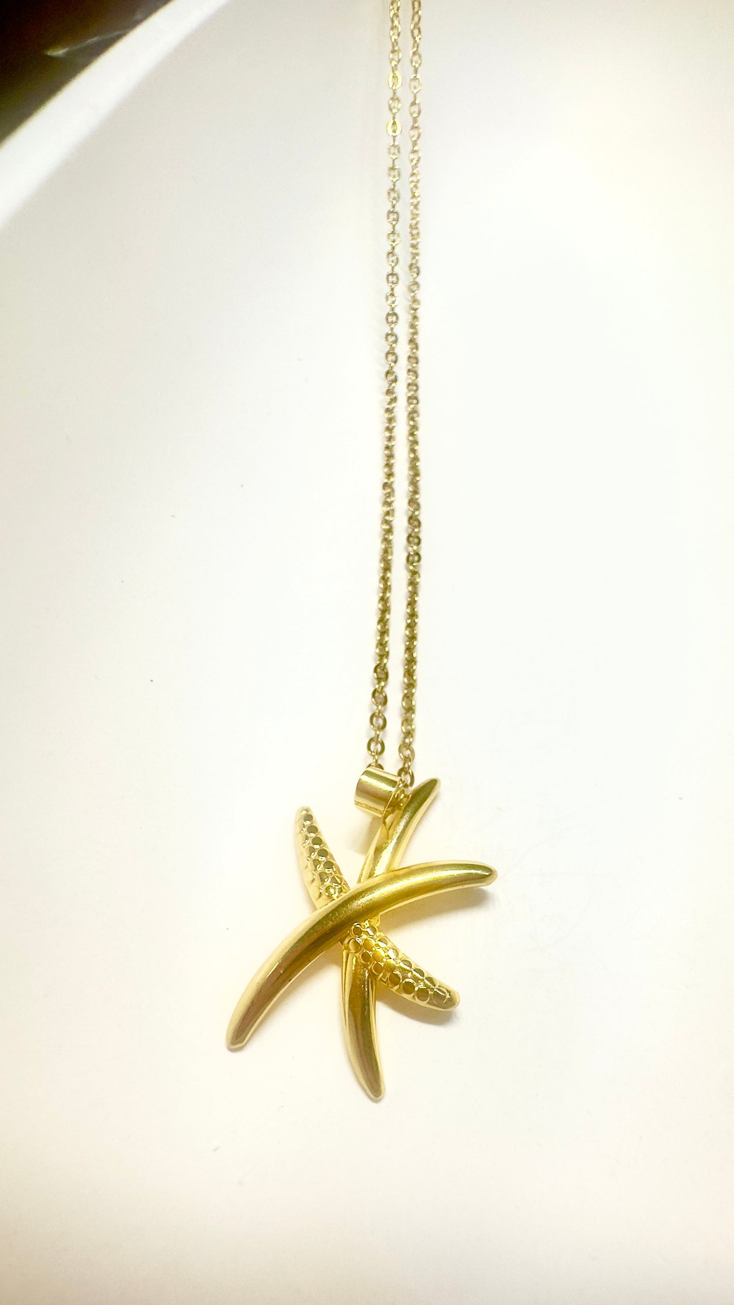 Abstract Starfish Pendant Necklace – Gold-Tone Stainless Steel