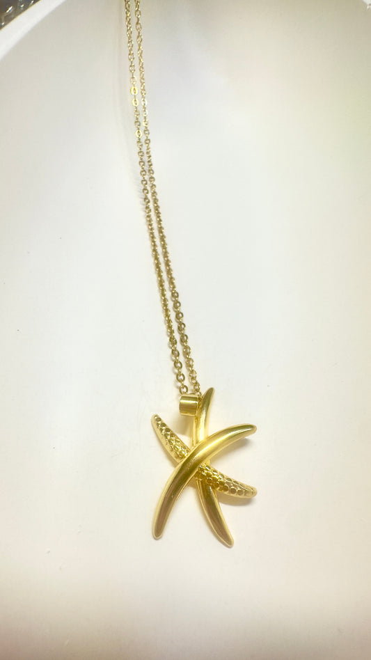 Abstract Starfish Pendant Necklace – Gold-Tone Stainless Steel