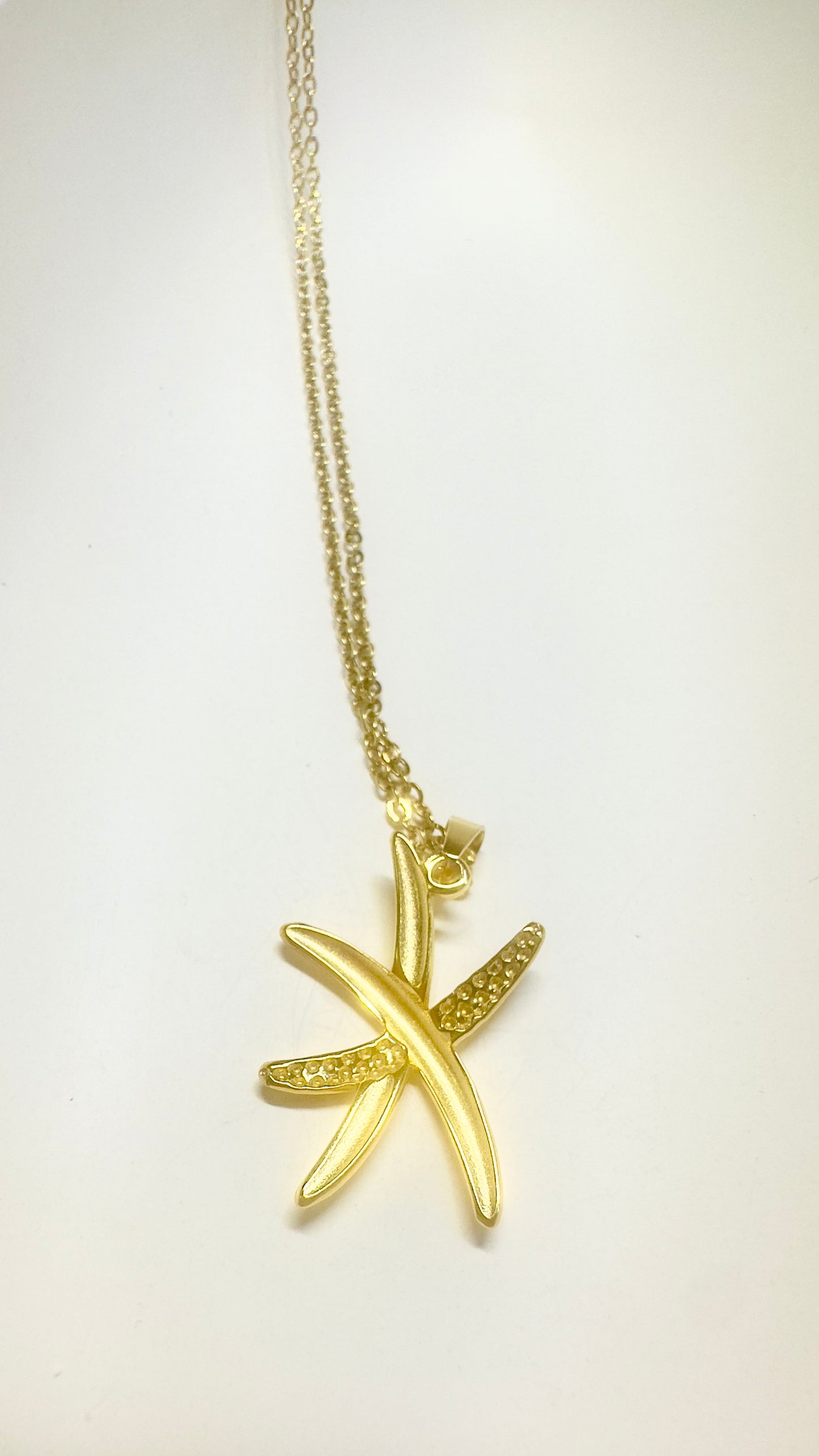 Abstract Starfish Pendant Necklace – Gold-Tone Stainless Steel