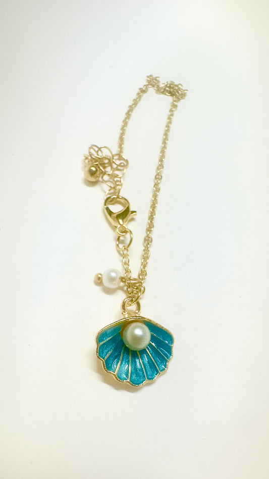 Turquoise Seashell Pearl Anklet – Gold Stainless Steel