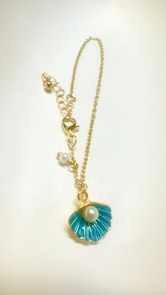 Turquoise Seashell Pearl Anklet – Gold Stainless Steel