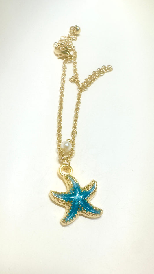 Blue Enamel Starfish Anklet – Gold Stainless Steel