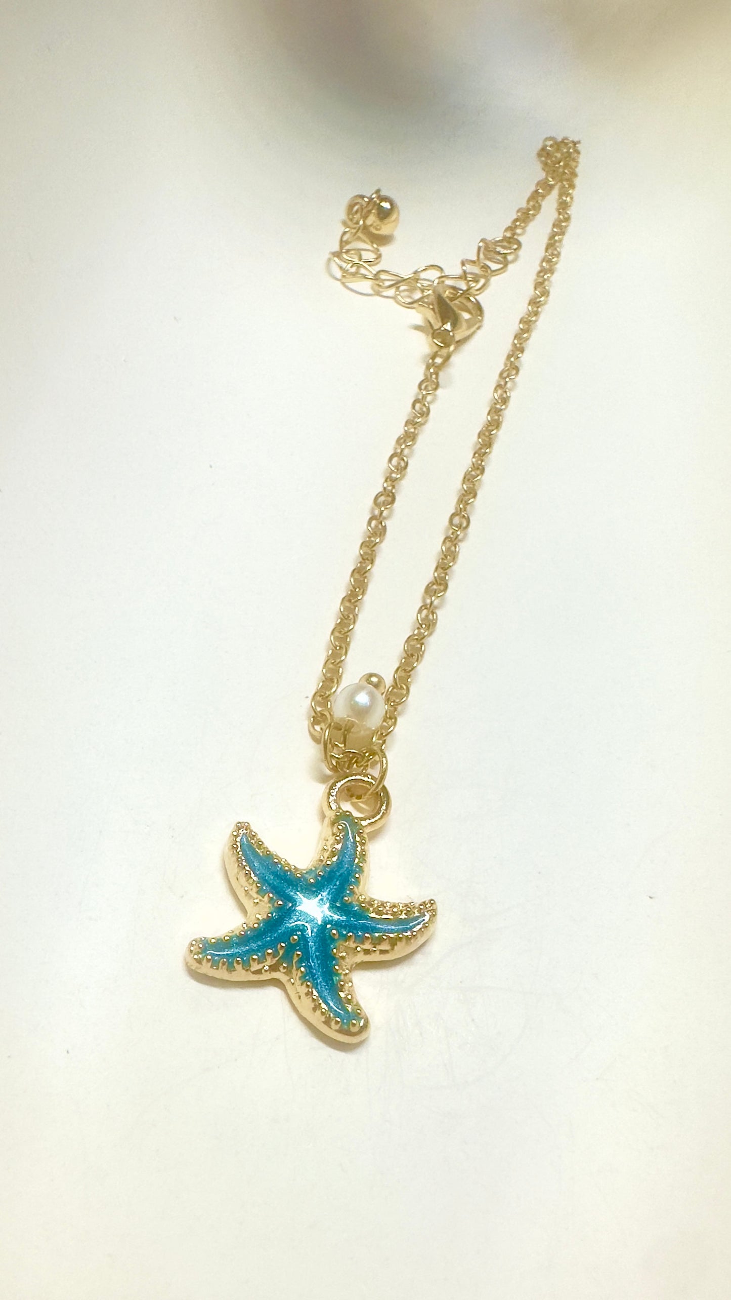 Blue Enamel Starfish Anklet – Gold Stainless Steel