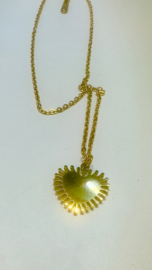 sunburst heart pendant stainless steel chain