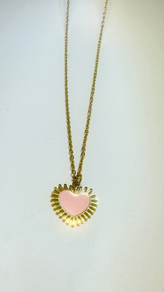 sunburst heart pendant stainless steel chain