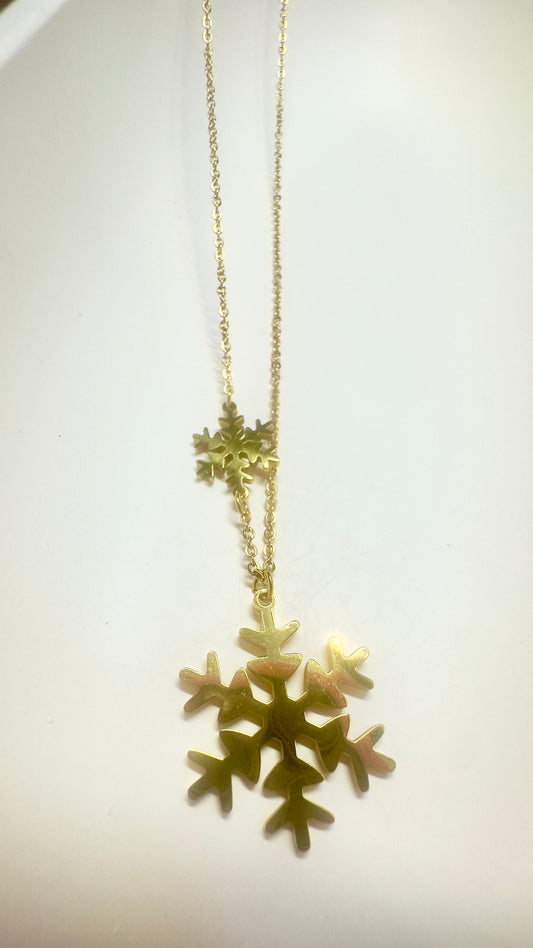 double snowflake pendant stainless steel chain
