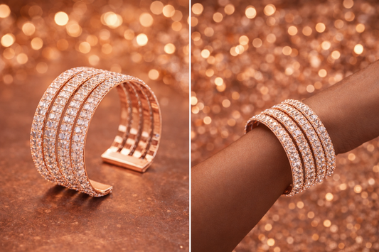 Rose Gold Pearl & Crystal Wide Cuff Bracelet