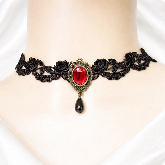 Water Droplets Rhinestones Lace Choker