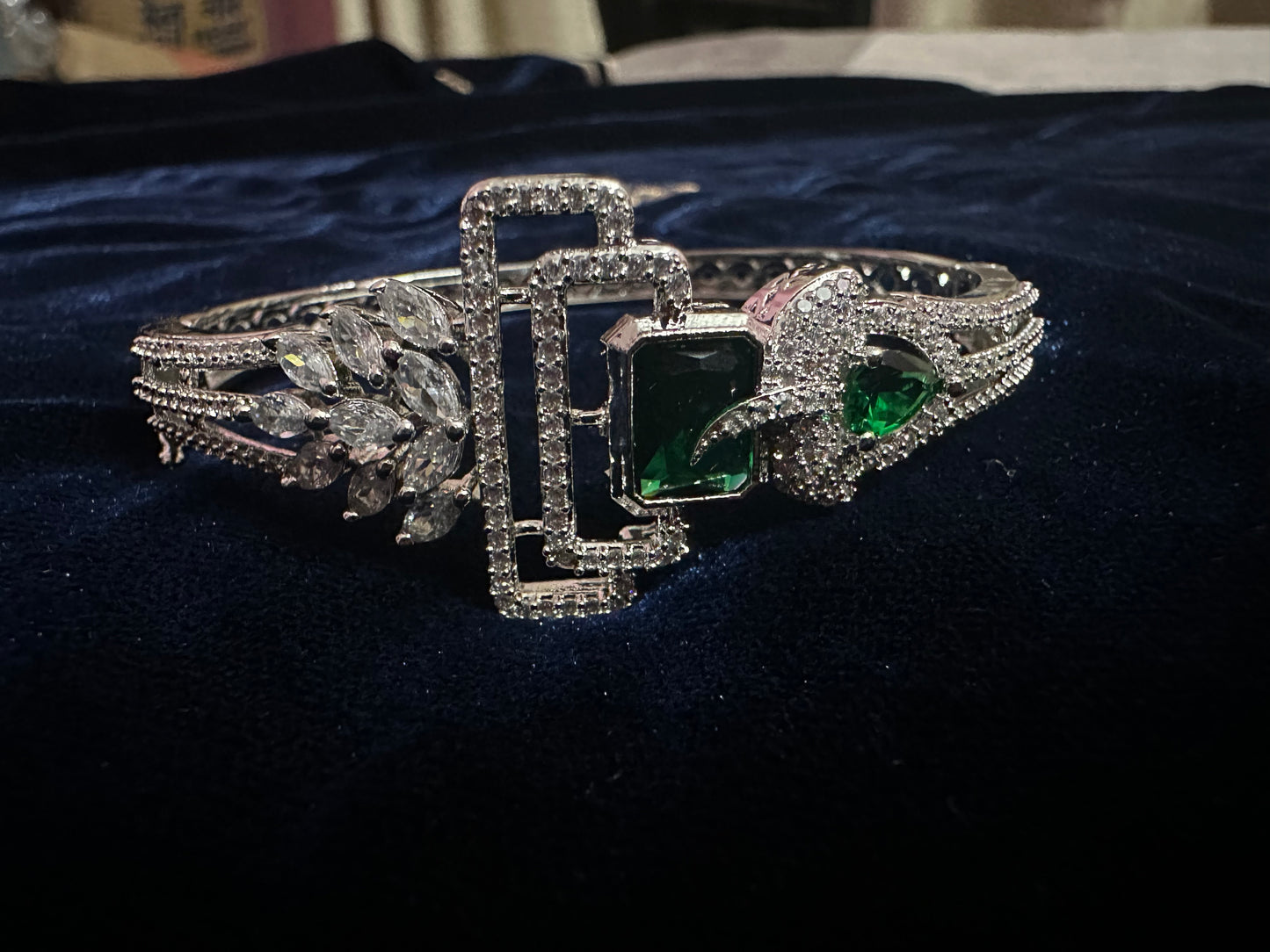 Ruby Royale Geometric Statement Bracelet – Silver-Tone Crystal Cuff