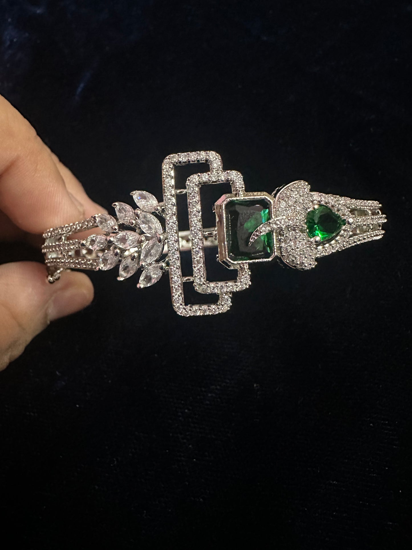 Ruby Royale Geometric Statement Bracelet – Silver-Tone Crystal Cuff