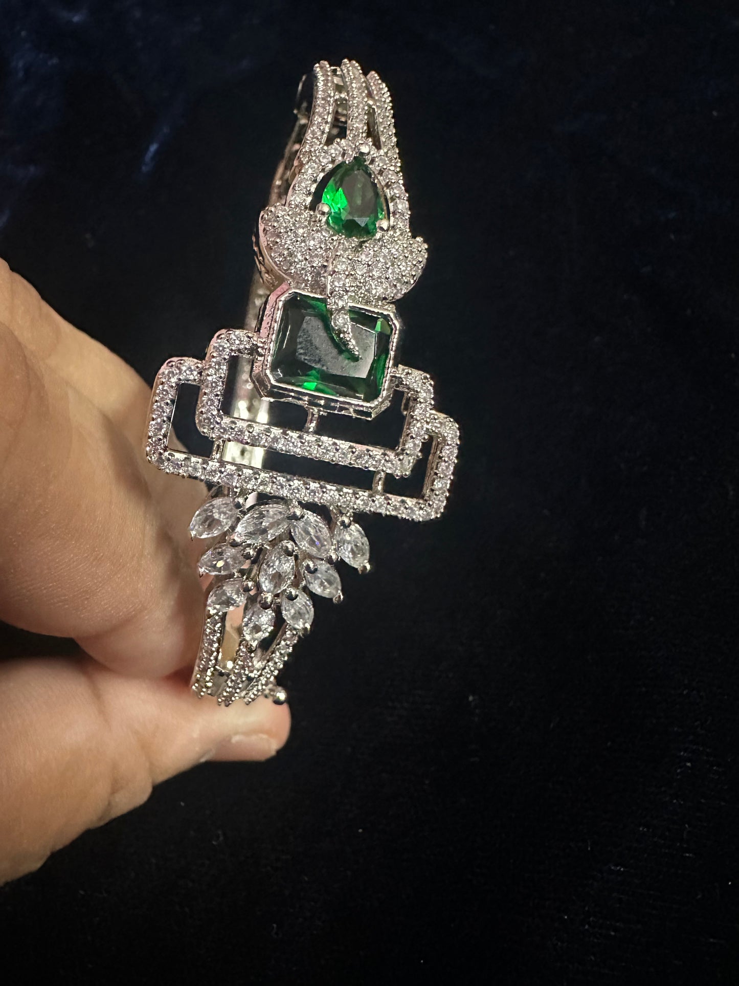 Ruby Royale Geometric Statement Bracelet – Silver-Tone Crystal Cuff