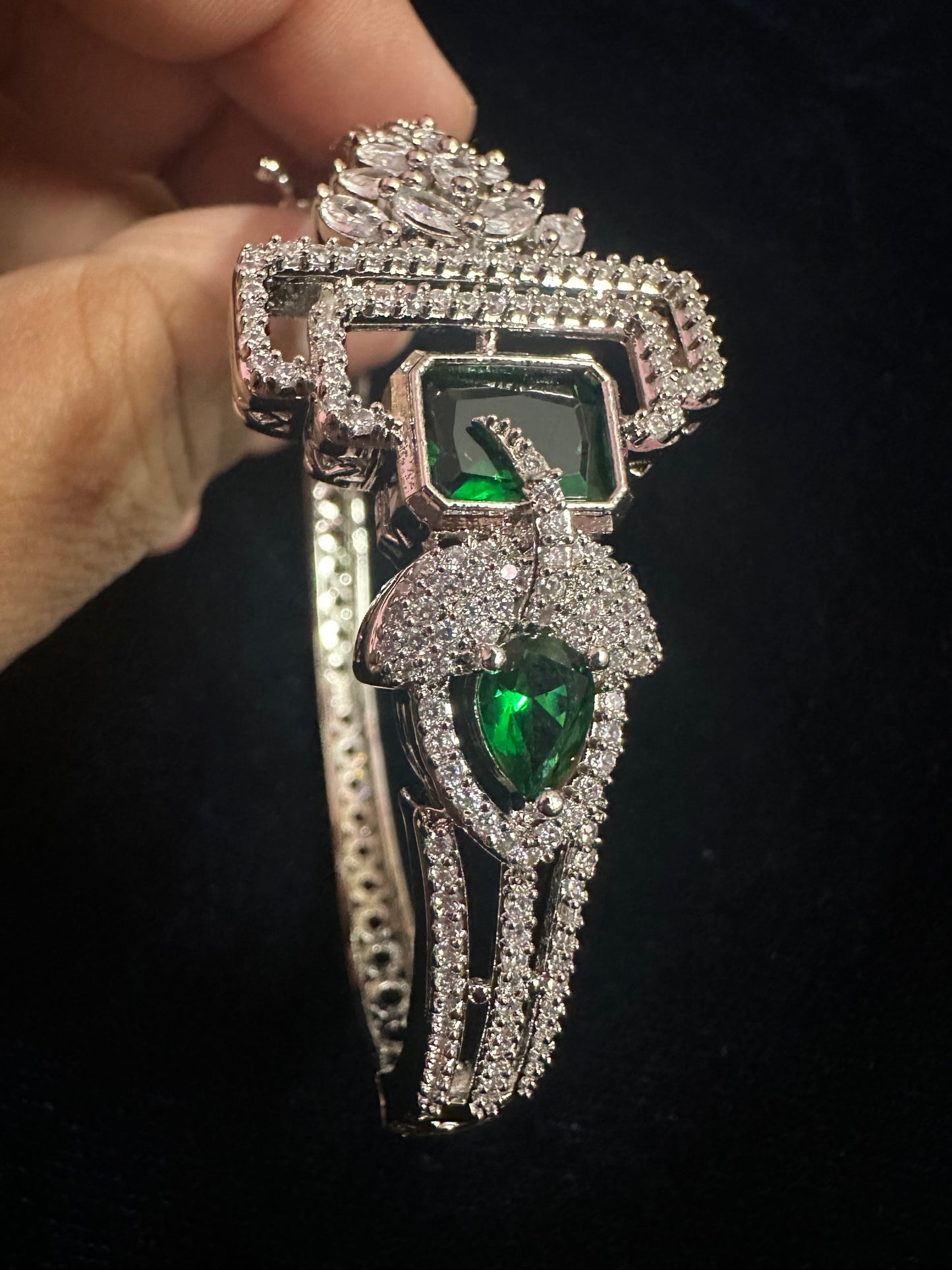 Ruby Royale Geometric Statement Bracelet – Silver-Tone Crystal Cuff