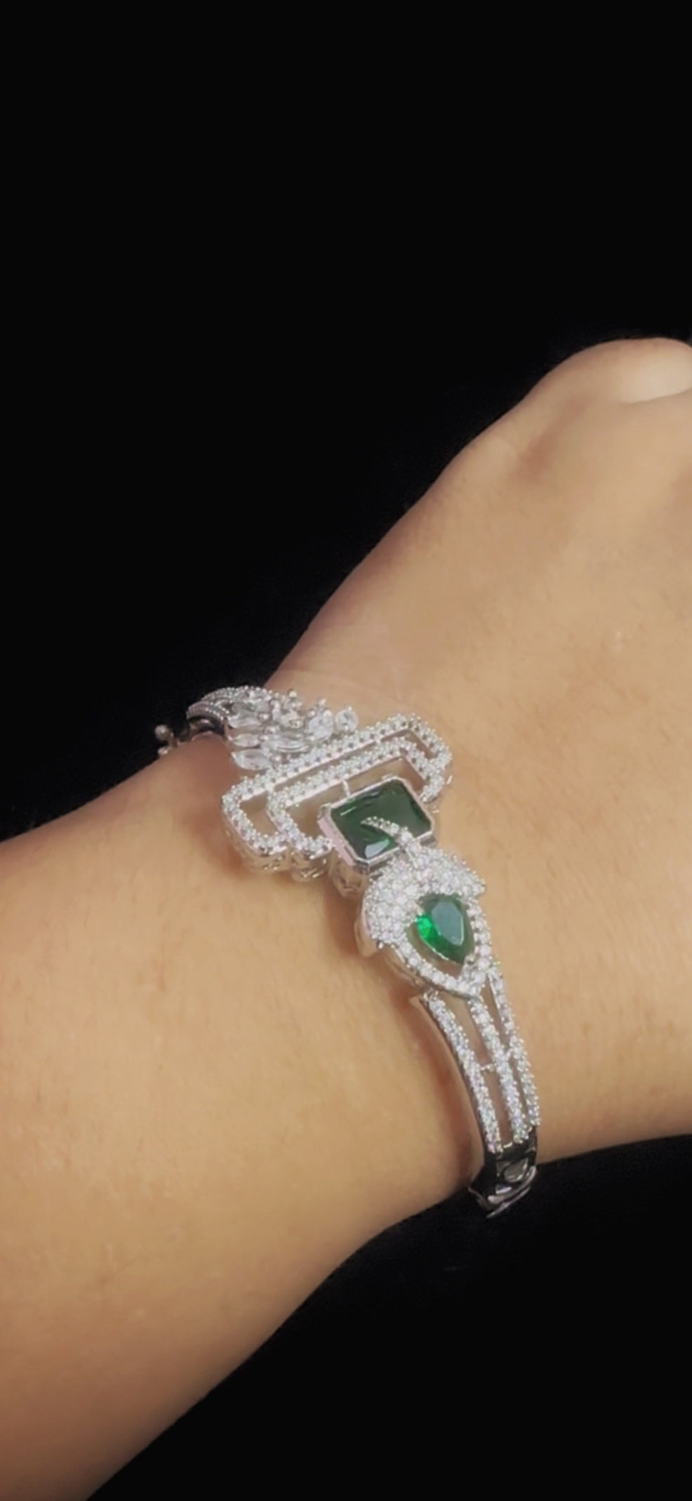 Ruby Royale Geometric Statement Bracelet – Silver-Tone Crystal Cuff