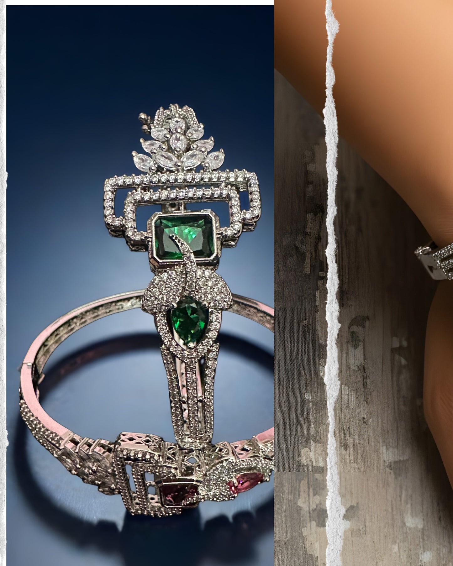 Ruby Royale Geometric Statement Bracelet – Silver-Tone Crystal Cuff