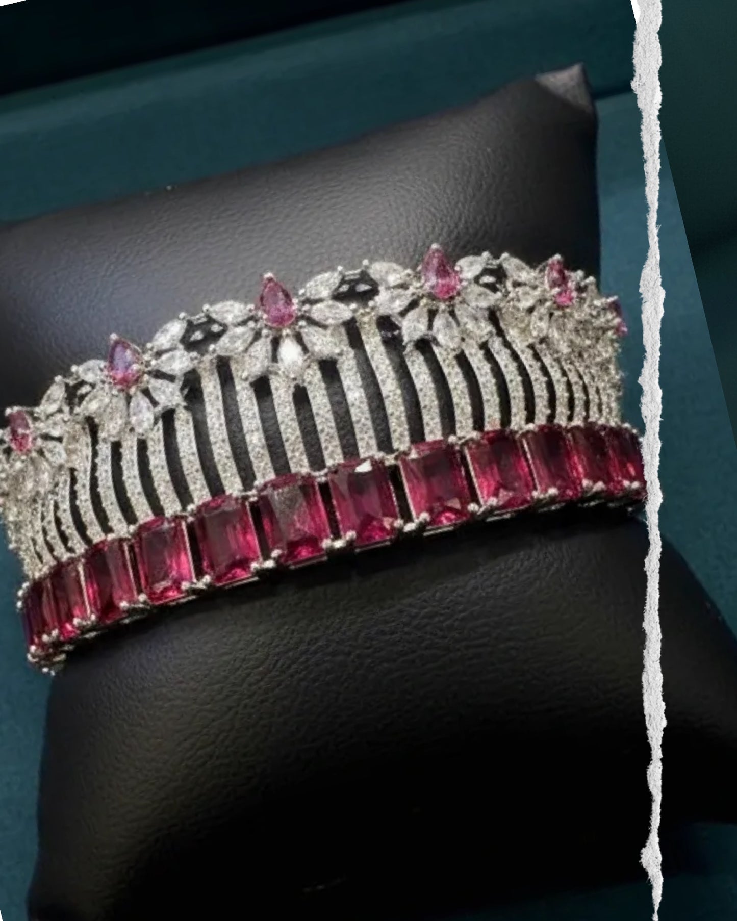 Royal Ruby Cascade Diamond-Style Bracelet – Silver-Tone Luxury Statement Cuff
