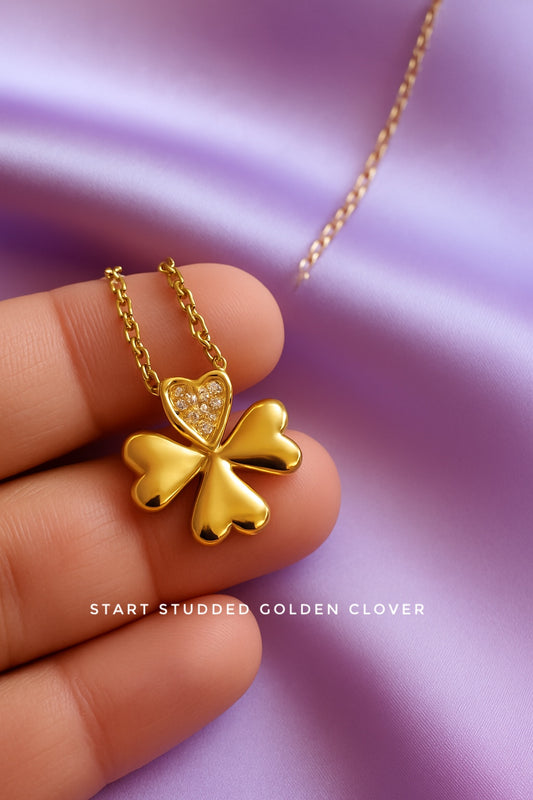 Golden Clover & Floral Pendant Necklace Collection – Enamel & Pearl Accents