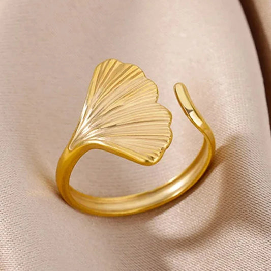 Golden Ginkgo Leaf Adjustable Ring