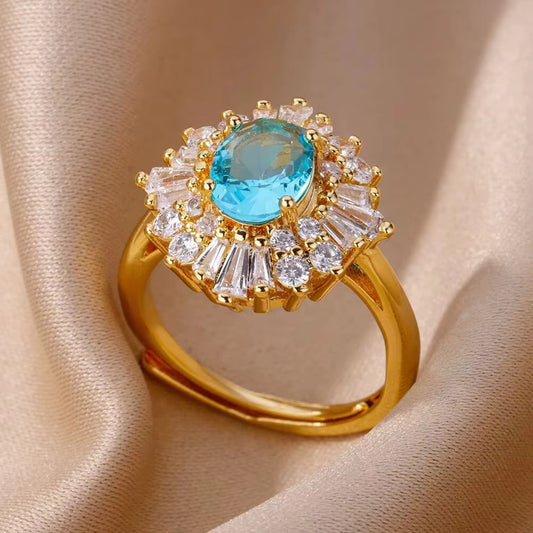 Aurora Aqua Halo Adjustable Ring