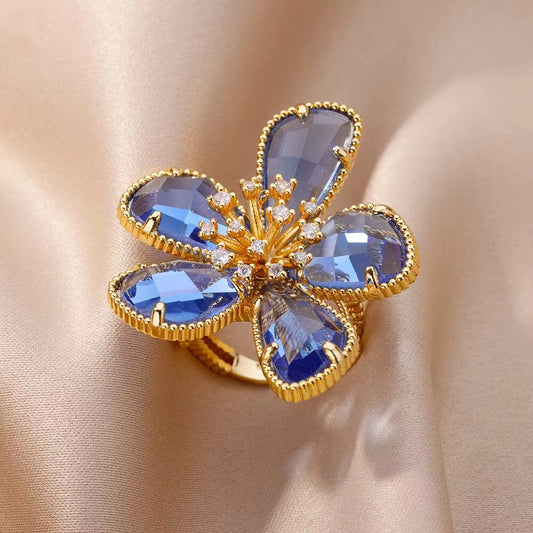 Blue Blossom Radiance Adjustable Ring