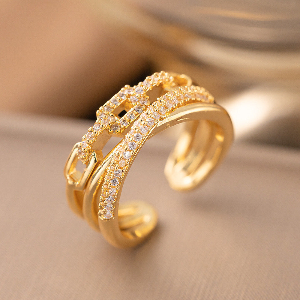 Golden Cascade Trio Adjustable Ring
