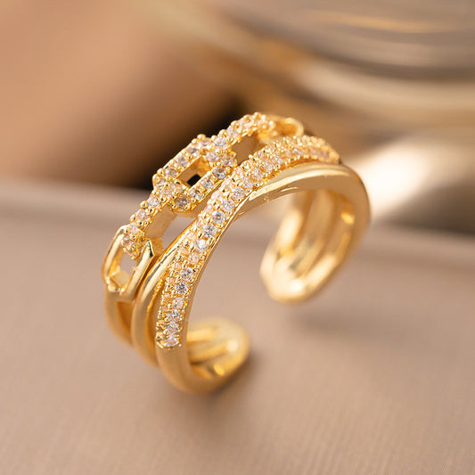 Golden Cascade Trio Adjustable Ring