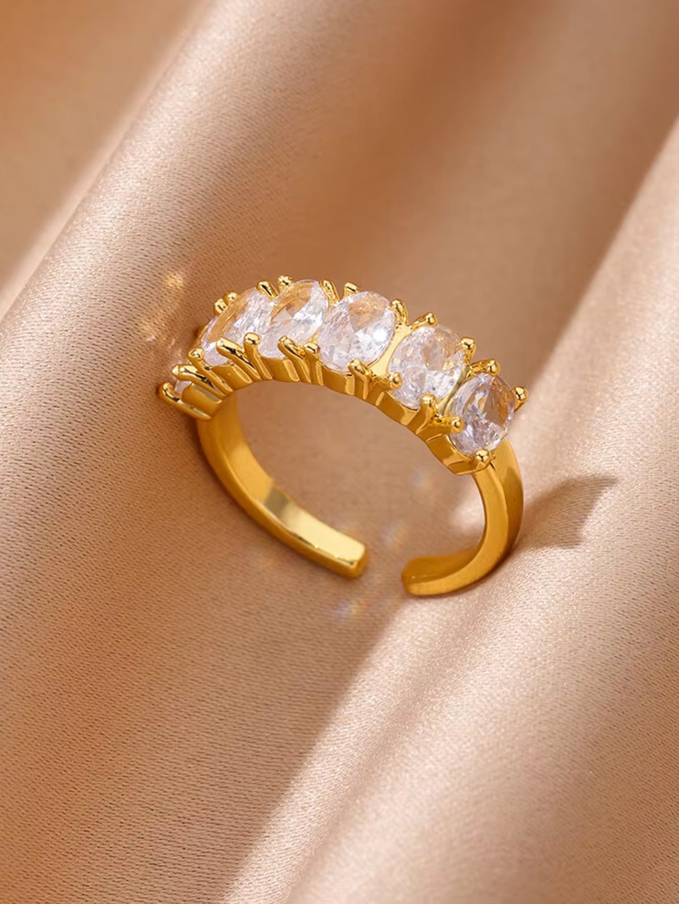 Golden Crescent Crown Adjustable Ring