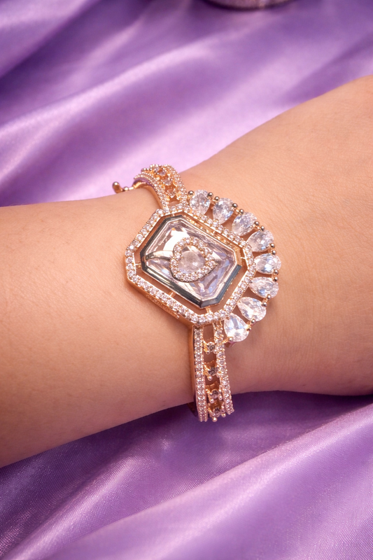 Imperial Radiance Hexa-Cut Bracelet – Rose Gold Ion-Plated AD