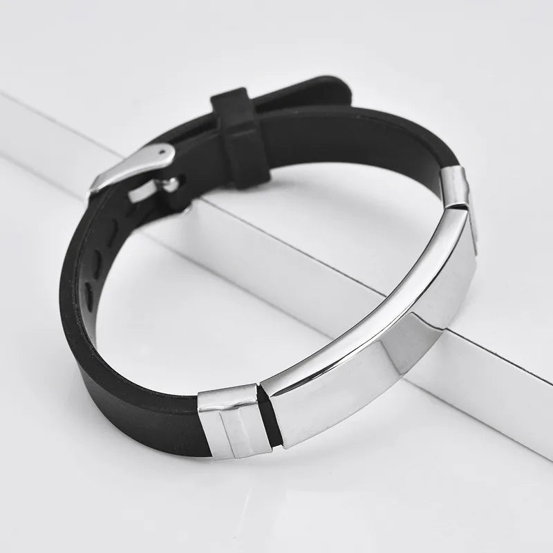 Hip-Hop Retro Custom Laser Engraved Stainless Steel & Silica Gel Men’s Bracelet