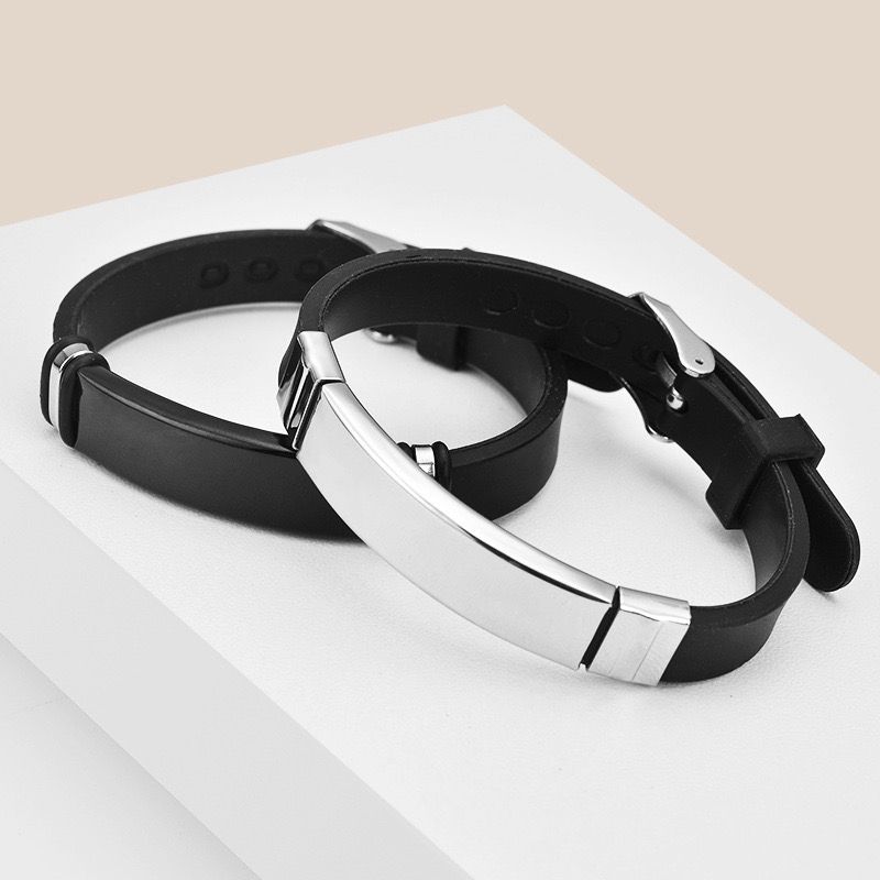 Hip-Hop Retro Custom Laser Engraved Stainless Steel & Silica Gel Men’s Bracelet