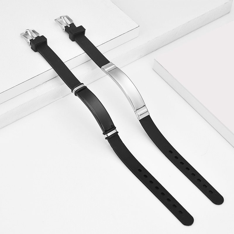 Hip-Hop Retro Custom Laser Engraved Stainless Steel & Silica Gel Men’s Bracelet