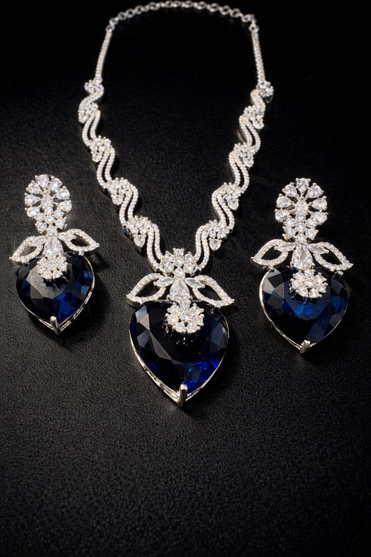 AD heart-shaped Necklace Set with Matching Earrings