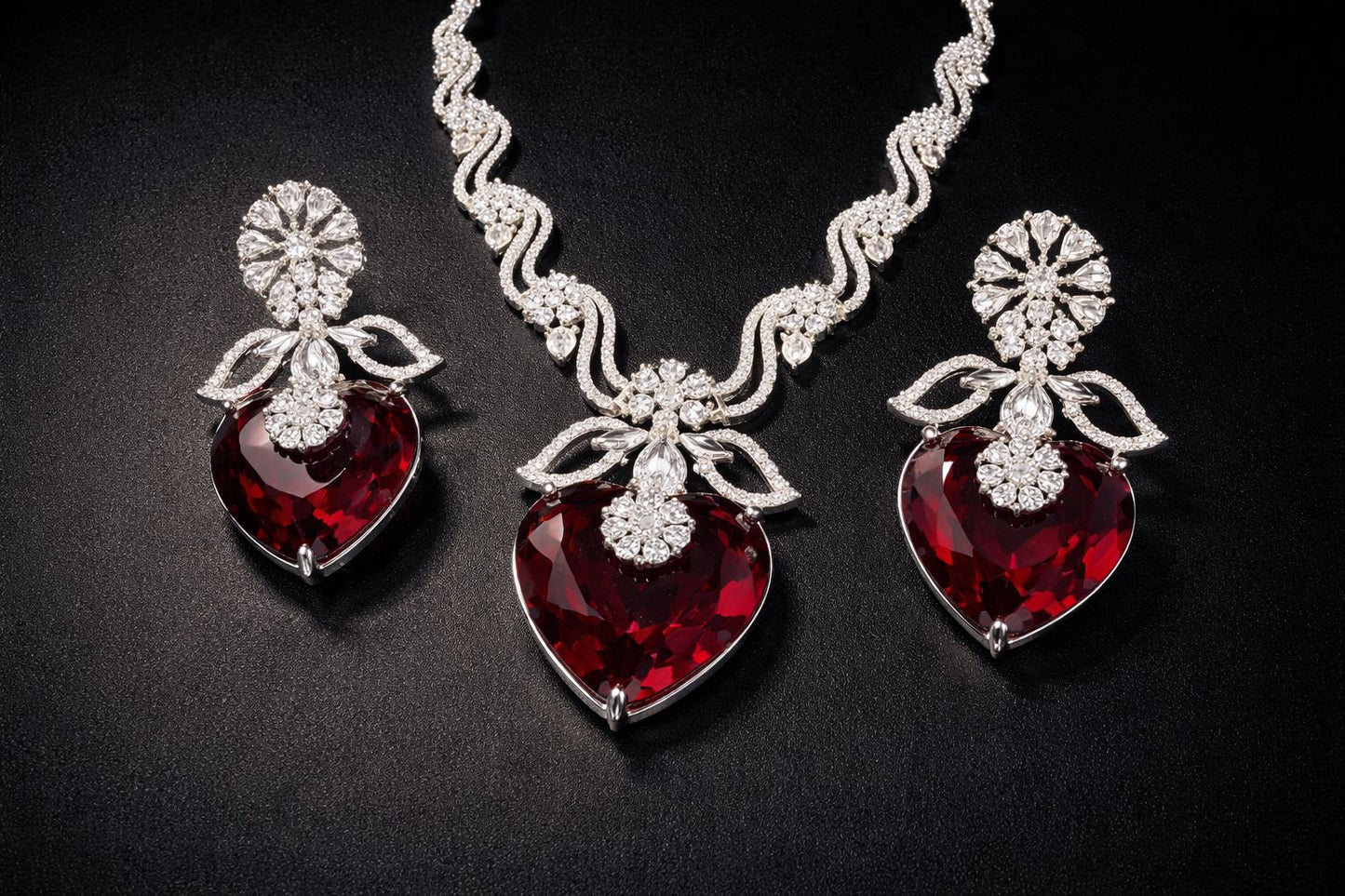 AD heart-shaped Necklace Set with Matching Earrings