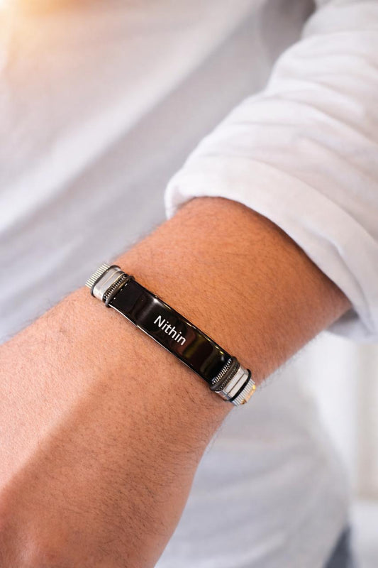 Hip-Hop Retro Custom Laser Engraved Stainless Steel & Silica Gel Men’s Bracelet