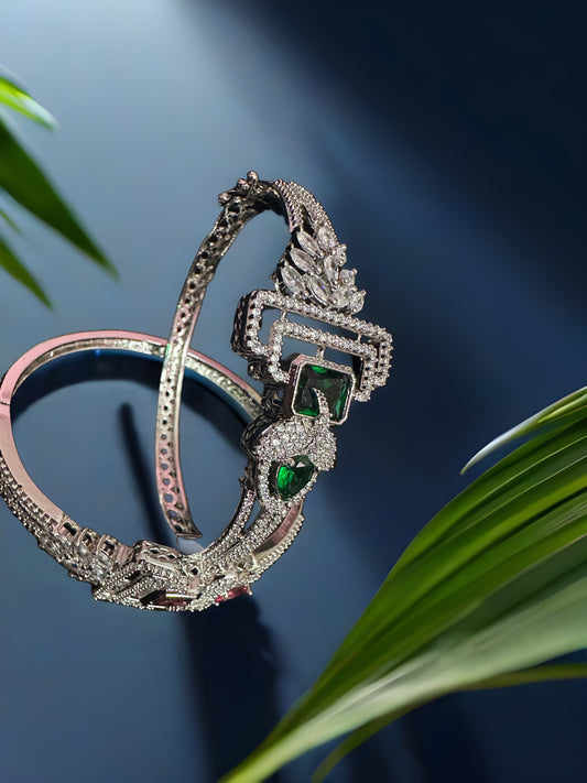 Ruby Royale Geometric Statement Bracelet – Silver-Tone Crystal Cuff