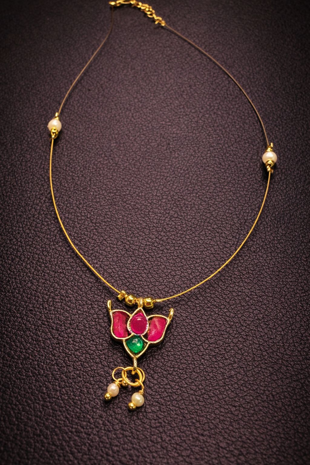 Lotus Kundan Meenakari Invisible Chain Necklace