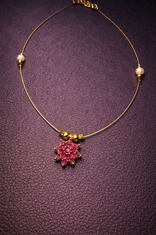 Emerald Green Floral Kundan Invisible Chain Necklace